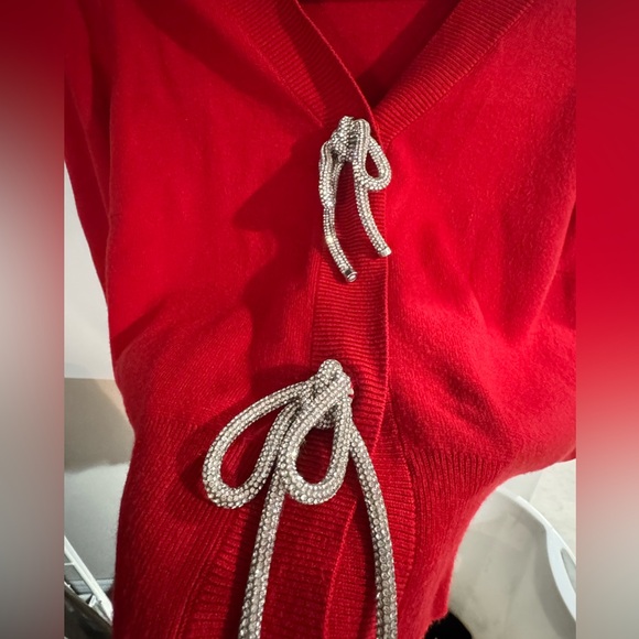 Red Cardigan with Rhinestone Bow buttons - Picture 6 of 6